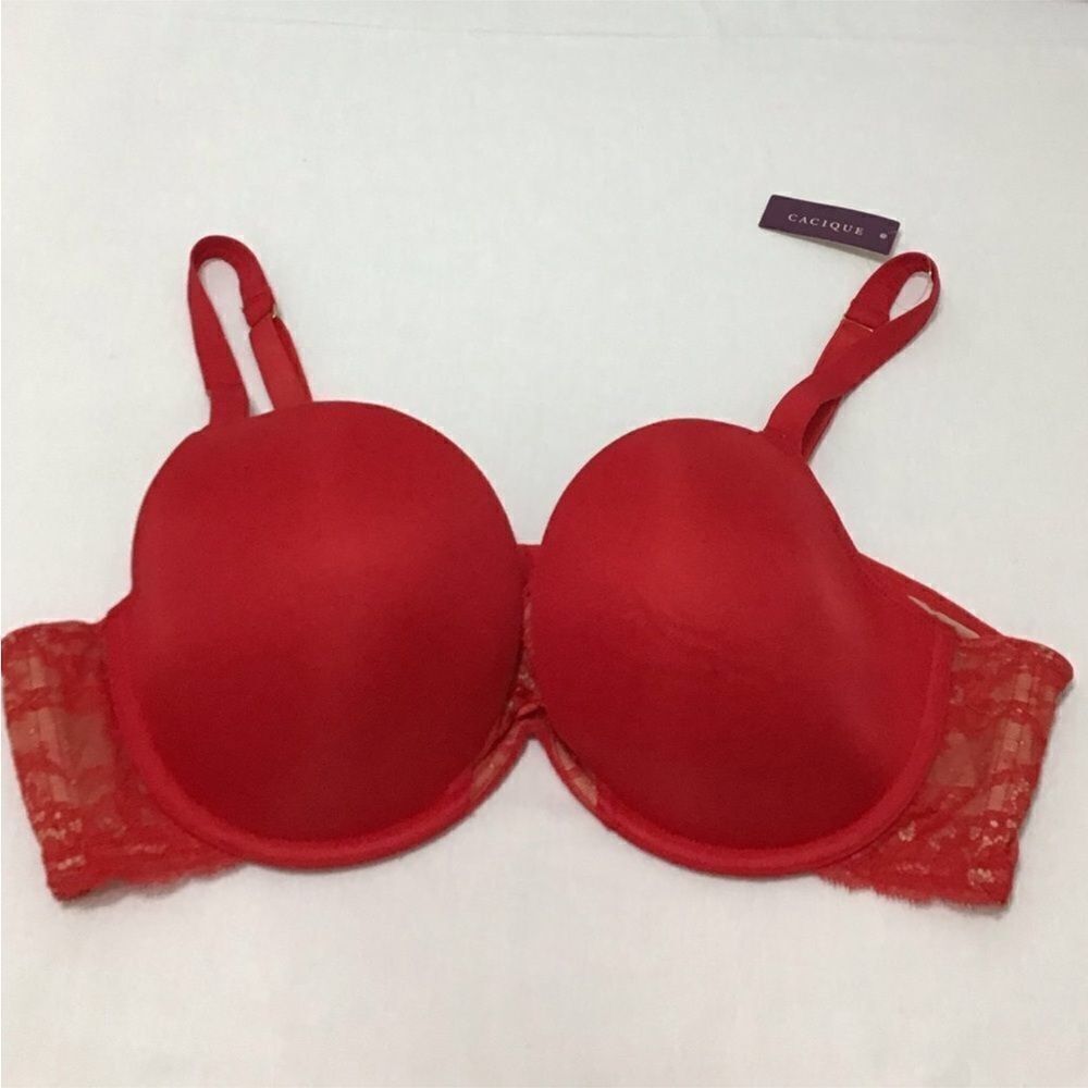 Cacique Red Quarterly Lace Plunge  Underwire Bra New With Tag Size 44C